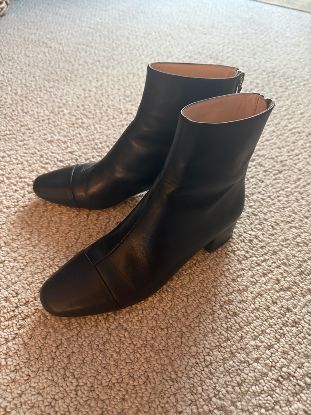 J. Crew Roxie Cap Toe Black Leather Booties, 7.5